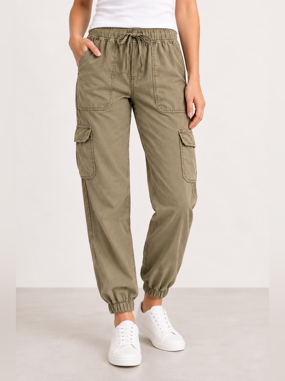 Thread & Supply Utility Tencel Cargo Jogger Pants Olive Green Womens Size XS